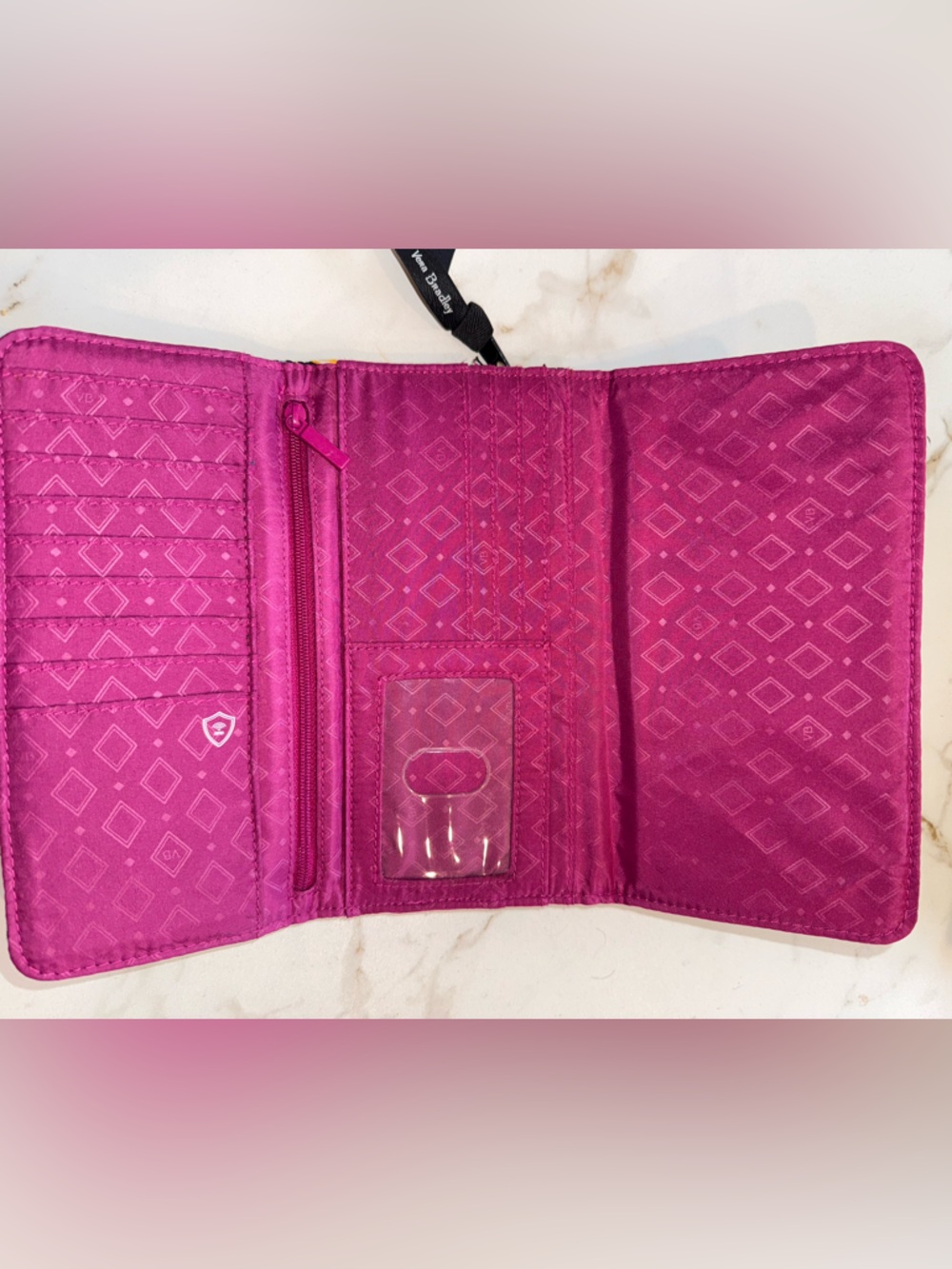 Vera Bradley Floral Checkbook Wallet Pink Black Quilted Trifold - Picture 4 of 4